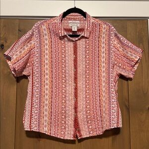 Rachel Zoe Linen Geometric Aztec Southwest Boho Crop Button Down Blouse Womens M